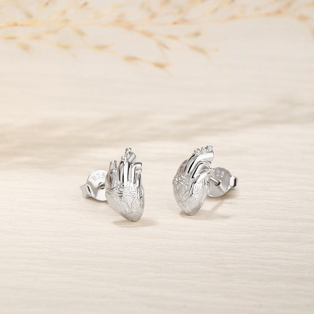 Sterling Silver 925 Earrings, Anatomical Heart Stud Earrings, Human Heart Earrings, Women's Jewelry, Medical Gift for Nurse/Doctor/Medical Students
