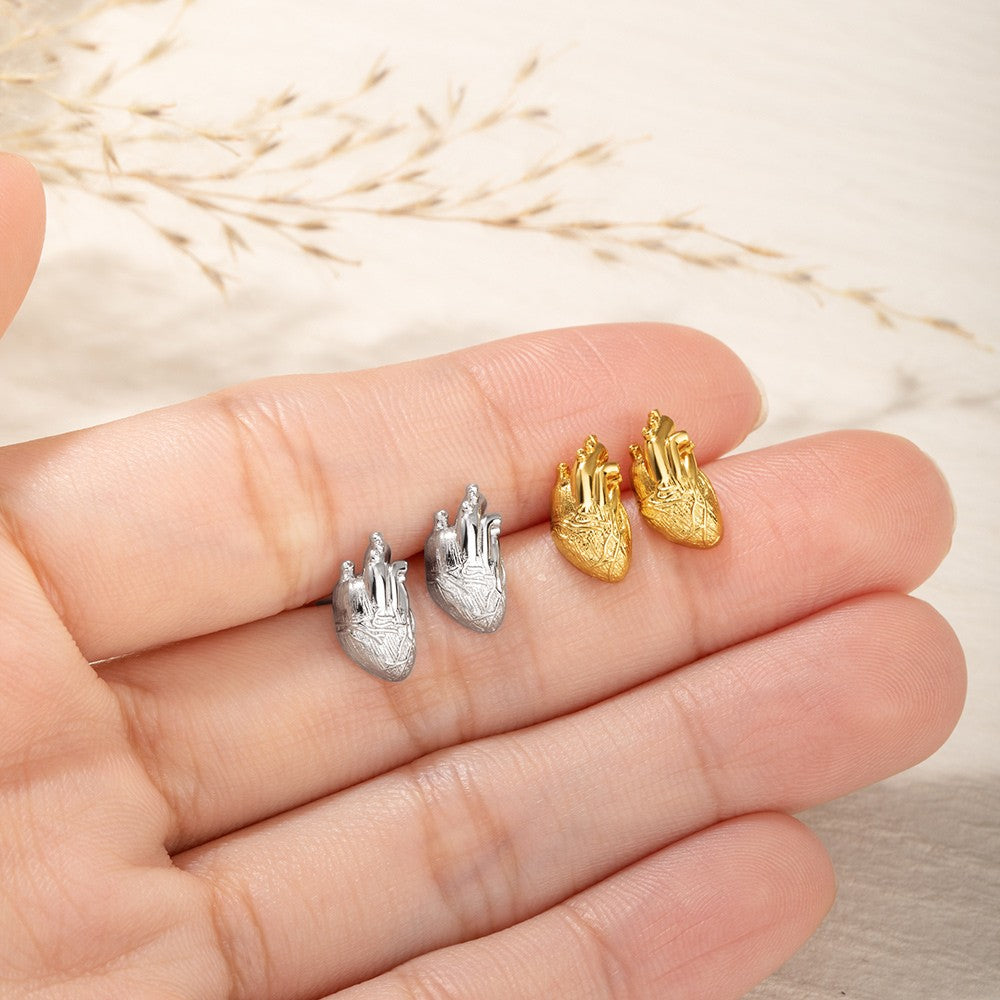 Sterling Silver 925 Earrings, Anatomical Heart Stud Earrings, Human Heart Earrings, Women's Jewelry, Medical Gift for Nurse/Doctor/Medical Students