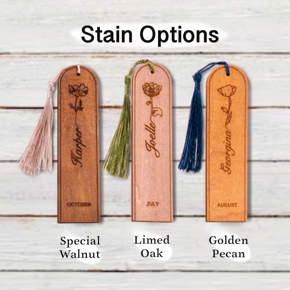 Custom Name Birth Flower Bookmark with Tassel, Personalized Wooden Floral Engraved Bookmark, Mother's Day/Christmas Gift for Mom/Grandma/Women