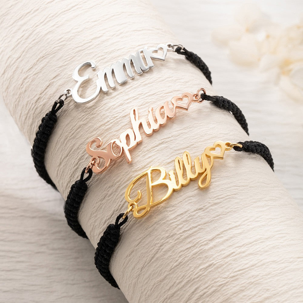 Personalized Braided Matching Bracelets, Set of 2, Custom Name Promise Bracelets, Adjustable Bracelets, Attraction Relationship Bracelets for Couples