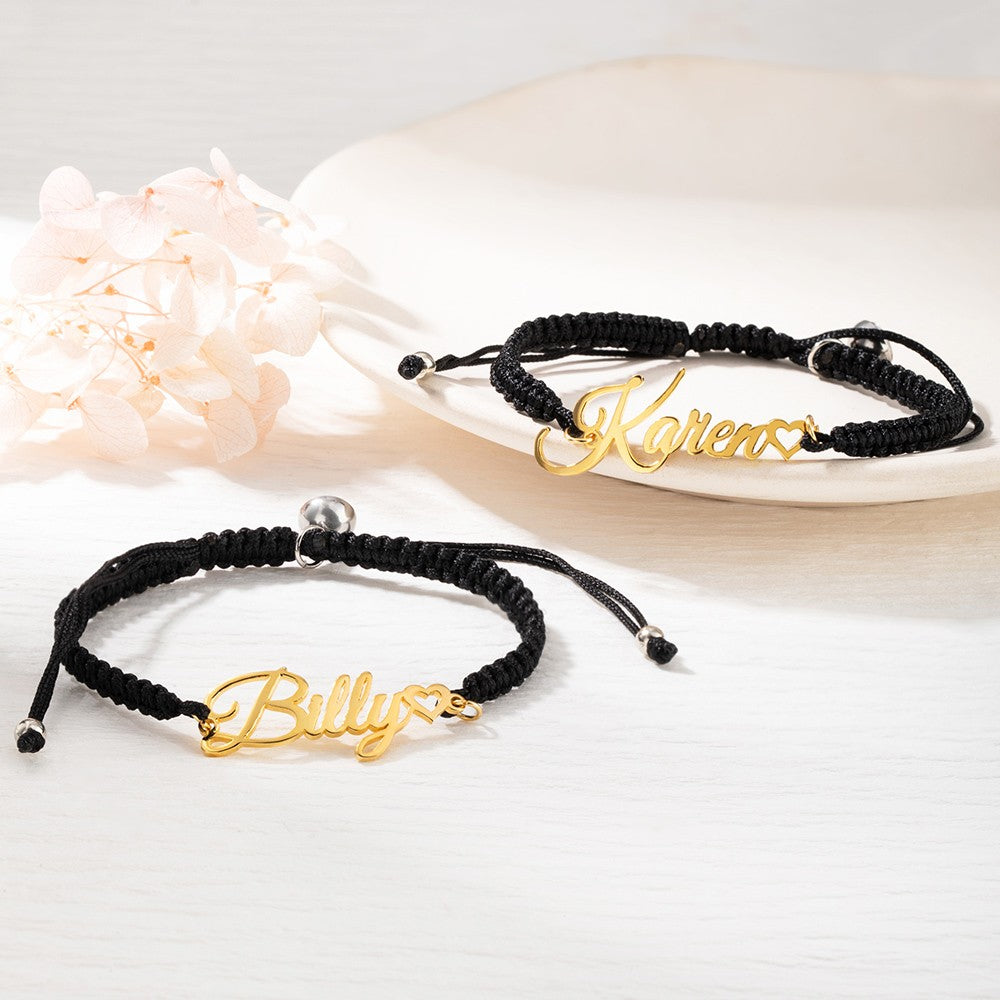 Personalized Braided Matching Bracelets, Set of 2, Custom Name Promise Bracelets, Adjustable Bracelets, Attraction Relationship Bracelets for Couples