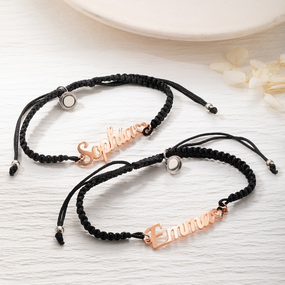 Personalized Braided Matching Bracelets, Set of 2, Custom Name Promise Bracelets, Adjustable Bracelets, Attraction Relationship Bracelets for Couples