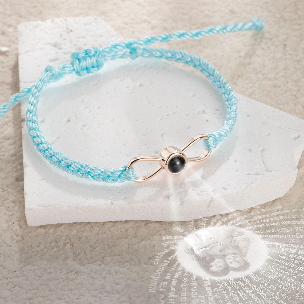 Custom Infinity Projection Braided Bracelet, I Love You in 100 Languages Adjustable Bracelet, Minimalist Photo Jewelry, Gift for Couple/Family/Friends
