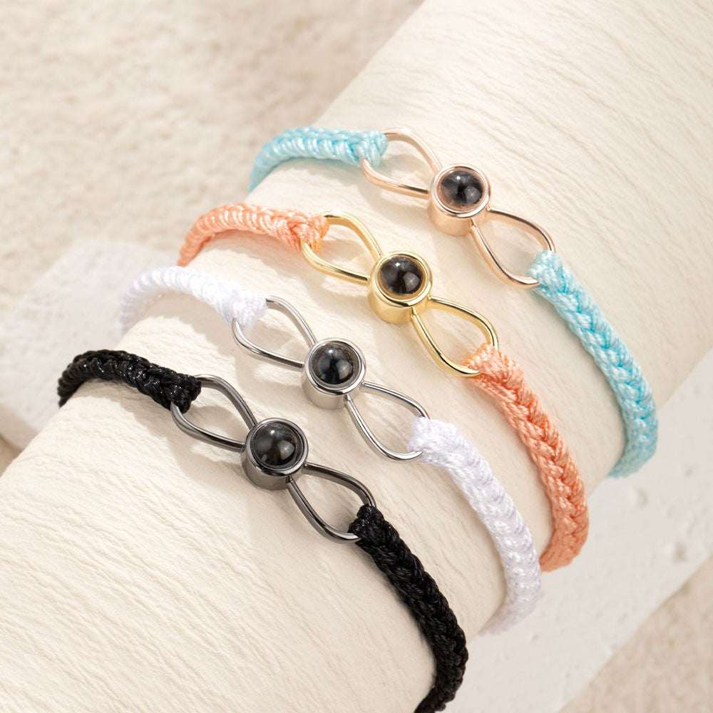 Custom Infinity Projection Braided Bracelet, I Love You in 100 Languages Adjustable Bracelet, Minimalist Photo Jewelry, Gift for Couple/Family/Friends