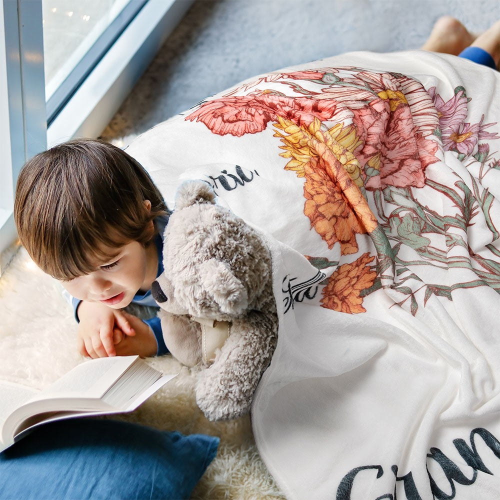 Personalized Mom's Garden Blanket with Name & Birth Flower, Floral Garden Blanket, Birthday/Mother's Day Gift for Mom/Grandma from Kids/Grandkids