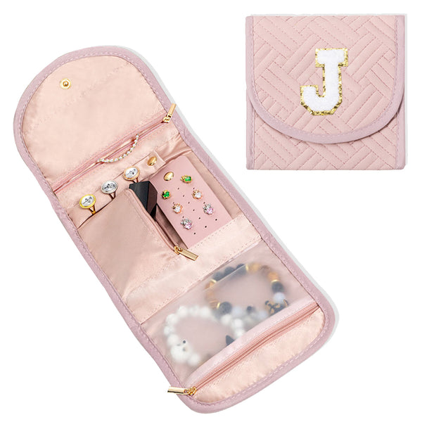 Gift for Women, Personalized Initial Foldable Travel Jewelry Case, Jewelry Organizer Bags, Travel Essentials Small Size Jewelry Pouch