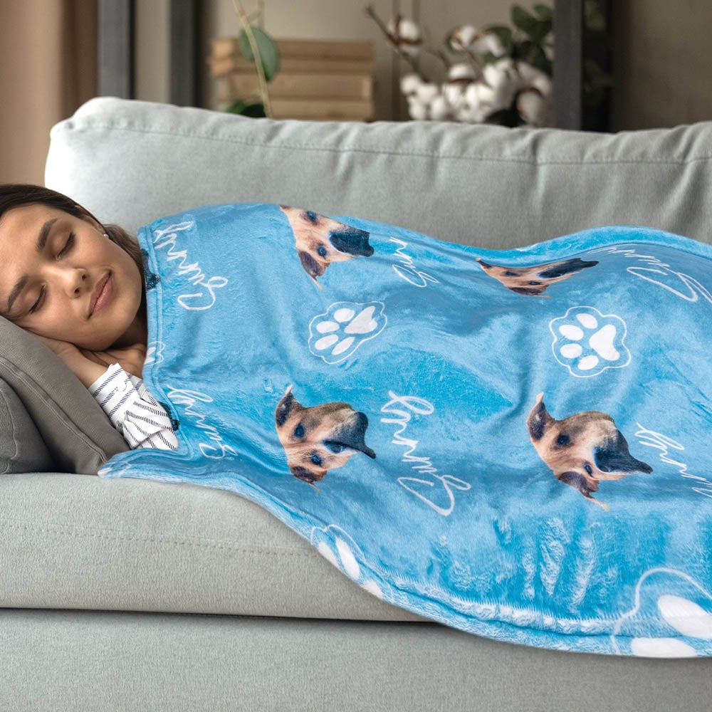 Custom Pet Photo & Name Blanket, Cozy Flannel Blanket with Multicolor Colors, Dog Face Blanket, Pet Memorial Blanket, Pet Gift for Pet Lover/Dog Mom