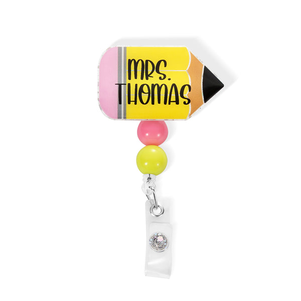 Custom Pencil Glitter Badge Reel, Teacher Badge Reel with Name, Acrylic ID Holder, Back to School Gifts, Teacher Appreciation Gifts, Gifts for Teacher