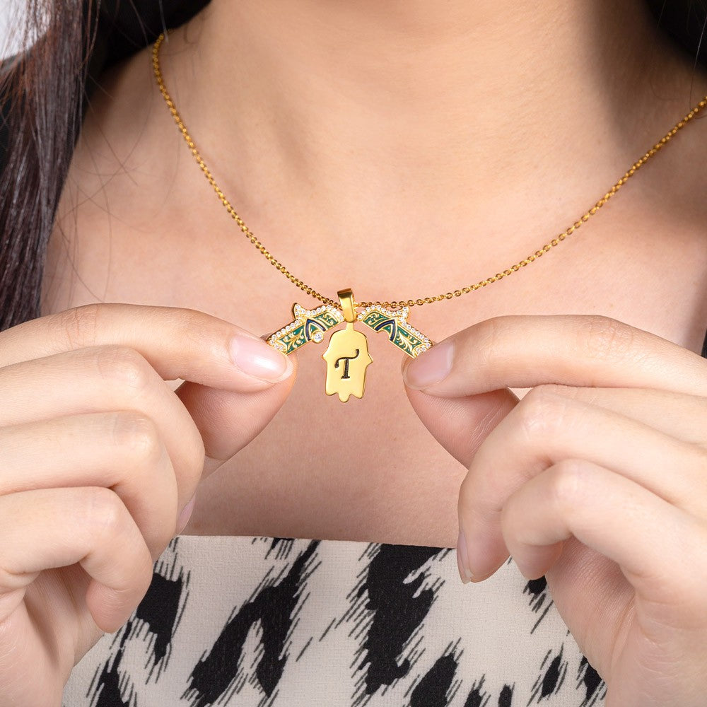 Custom Initial Gold Hamsa Necklace, Hand of Fatima Pendant, Evil Eye Jewelry, Amulet for Protection & Good Luck, Anniversary/Christmas Gift for Women