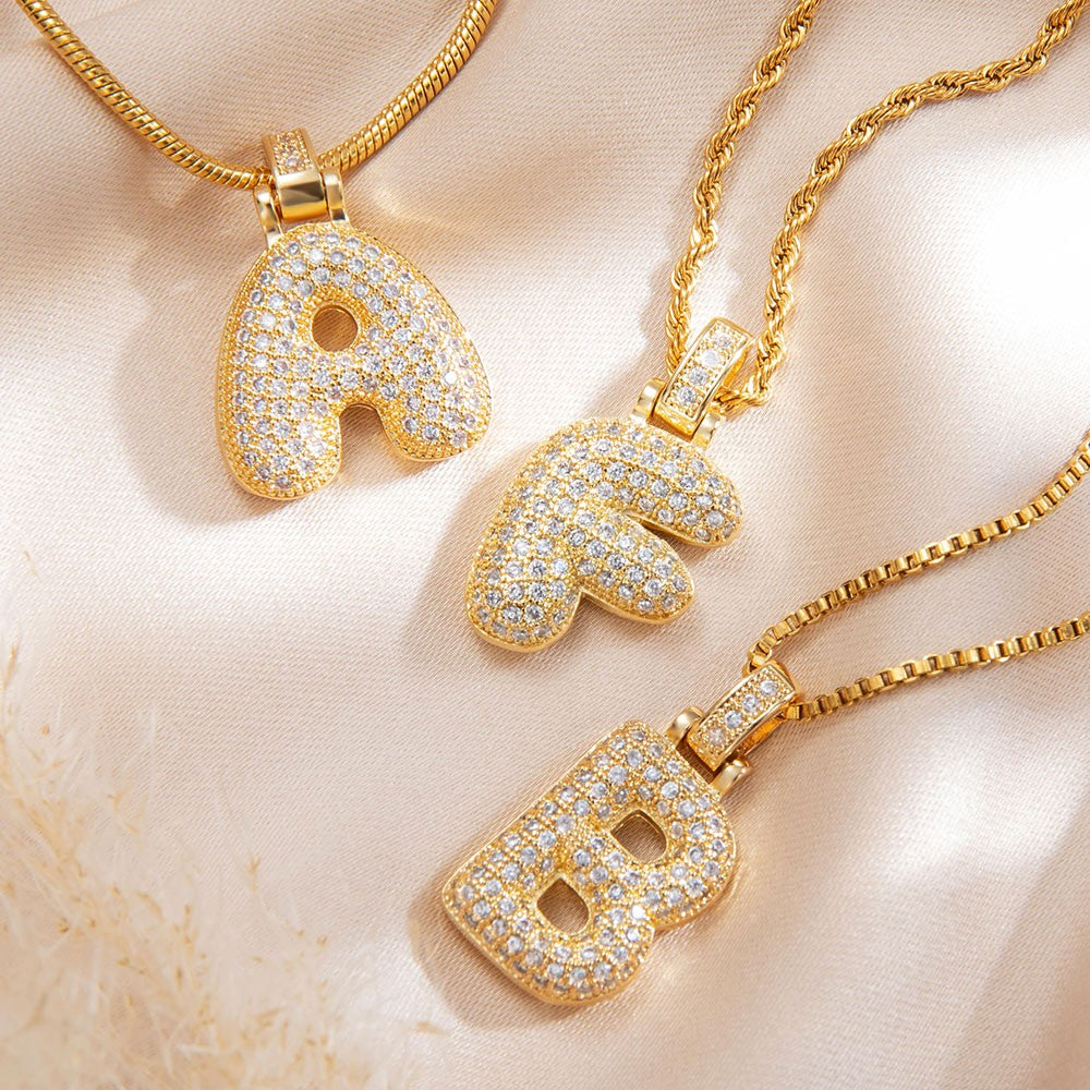 Custom Bubble Balloon Letter Necklace, Initial Necklace, Twisted Gold Chain, Women's Jewelry, Birthday/Valentine's Day Gift, Gift for Her/Girlfriends