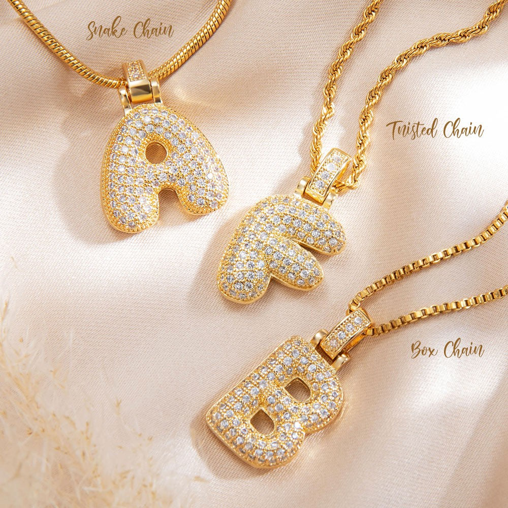 Custom Bubble Balloon Letter Necklace, Initial Necklace, Twisted Gold Chain, Women's Jewelry, Birthday/Valentine's Day Gift, Gift for Her/Girlfriends