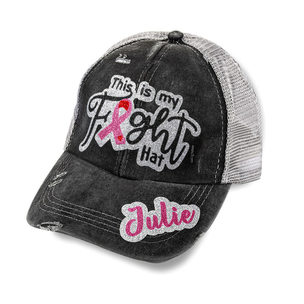 This Is My Fight Hat, Distressed Adjustable Pink Ribbon Breast Cancer Baseball Cap, Cancer Awareness Accessories, Chemo/Cancer Care Gifts for Women