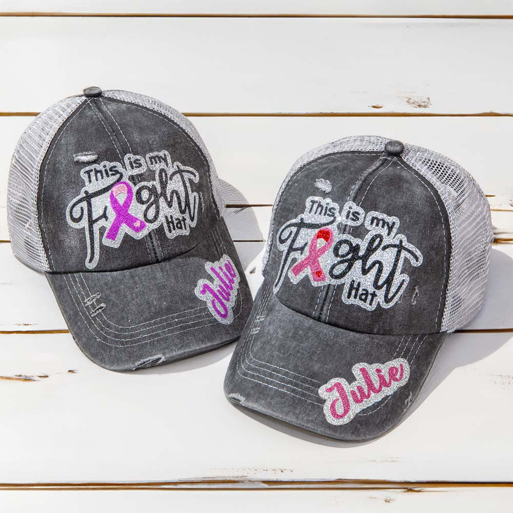 This Is My Fight Hat, Distressed Adjustable Pink Ribbon Breast Cancer Baseball Cap, Cancer Awareness Accessories, Chemo/Cancer Care Gifts for Women