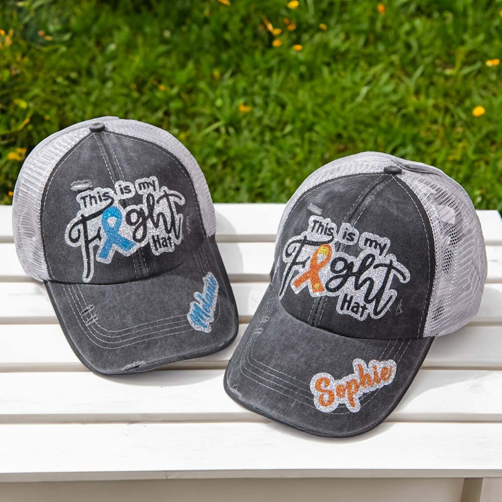 This Is My Fight Hat, Distressed Adjustable Pink Ribbon Breast Cancer Baseball Cap, Cancer Awareness Accessories, Chemo/Cancer Care Gifts for Women
