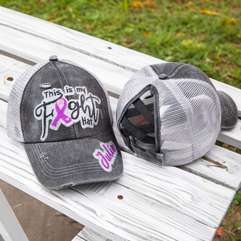This Is My Fight Hat, Distressed Adjustable Pink Ribbon Breast Cancer Baseball Cap, Cancer Awareness Accessories, Chemo/Cancer Care Gifts for Women