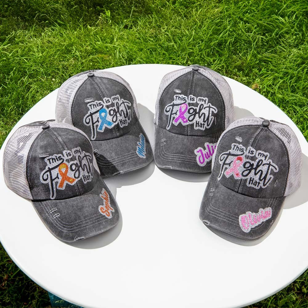 This Is My Fight Hat, Distressed Adjustable Pink Ribbon Breast Cancer Baseball Cap, Cancer Awareness Accessories, Chemo/Cancer Care Gifts for Women
