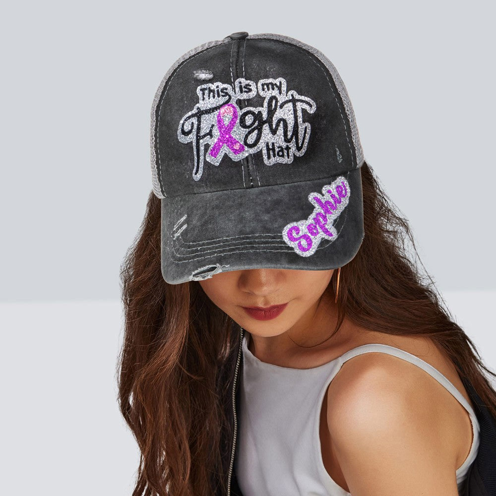 This Is My Fight Hat, Distressed Adjustable Pink Ribbon Breast Cancer Baseball Cap, Cancer Awareness Accessories, Chemo/Cancer Care Gifts for Women