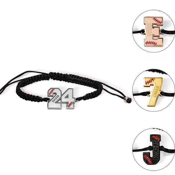 Personalized Braided Baseball Bracelet, Custom Name Jersey Number Adjustable Bracelet, Baseball/Softball Jewelry, Gift for Baseball Player/Enthusiasts