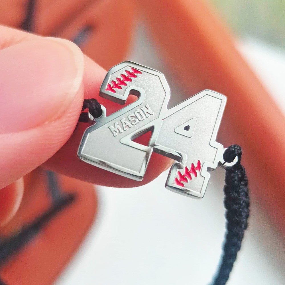 Personalized Braided Baseball Bracelet, Custom Name Jersey Number Adjustable Bracelet, Baseball/Softball Jewelry, Gift for Baseball Player/Enthusiasts