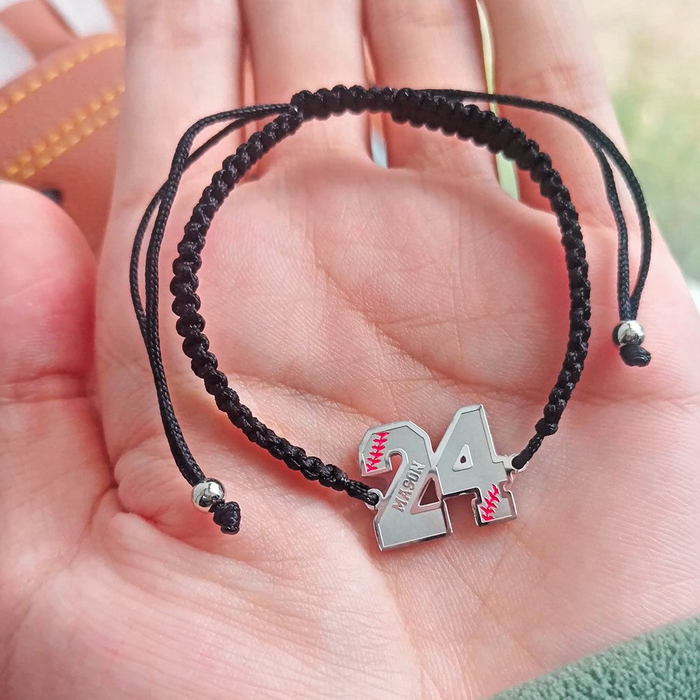 Personalized Braided Baseball Bracelet, Custom Name Jersey Number Adjustable Bracelet, Baseball/Softball Jewelry, Gift for Baseball Player/Enthusiasts
