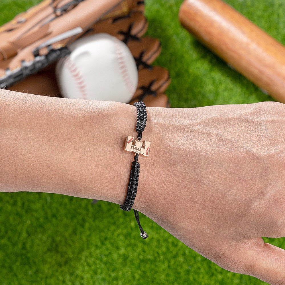 Personalized Braided Baseball Bracelet, Custom Name Jersey Number Adjustable Bracelet, Baseball/Softball Jewelry, Gift for Baseball Player/Enthusiasts