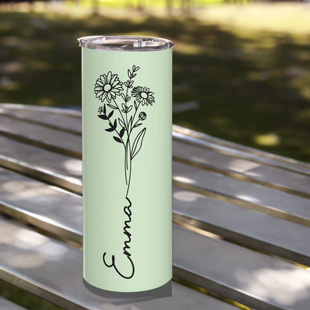 Custom Name Birth Flower Tumbler, Stainless Steel 20oz Birth Flower Travel Mug with Straw, Birthday/Mother's Day Gift for Family/Friends/Bridesmaids Cup