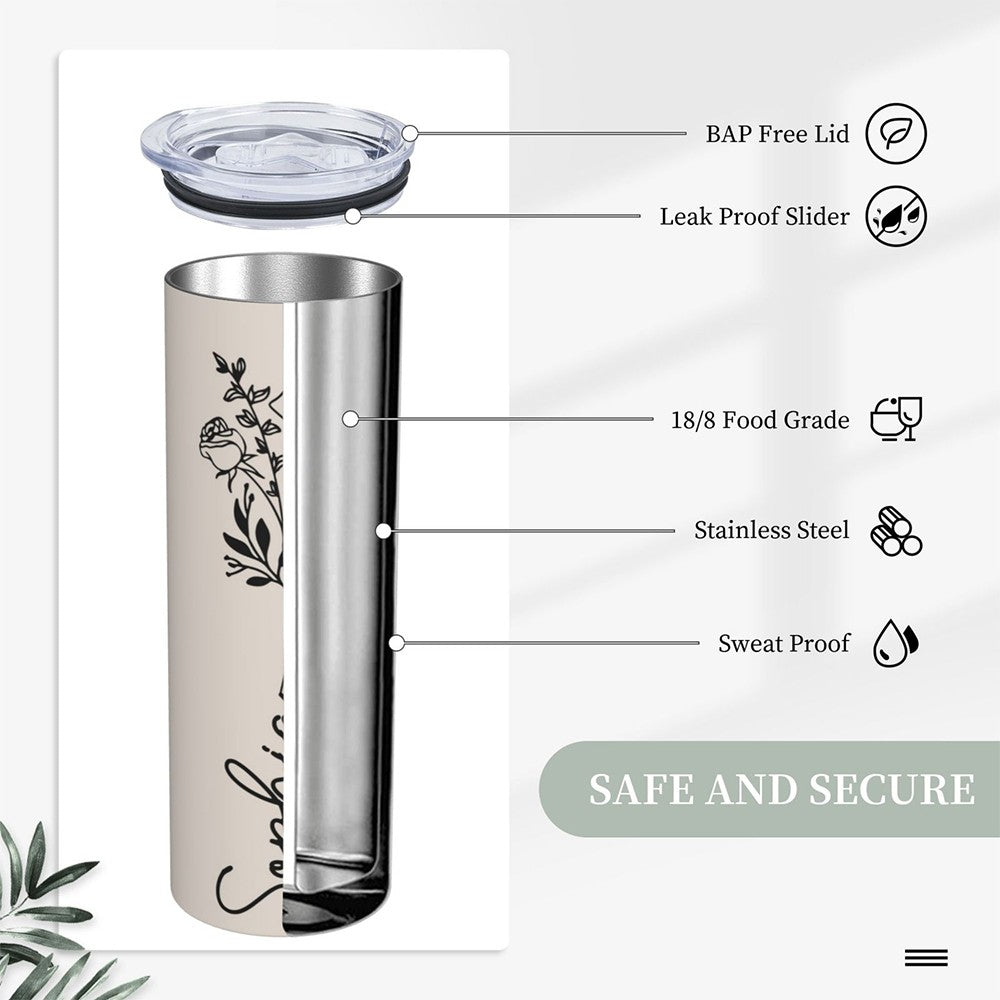Custom Name Birth Flower Tumbler, Stainless Steel 20oz Birth Flower Travel Mug with Straw, Birthday/Mother's Day Gift for Family/Friends/Bridesmaids Cup