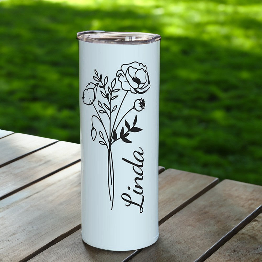 Personalized Birth Flower Tumbler, Stainless Steel 20oz Birth Flower Travel Mug with Straw, Birthday/Mother's Day Gift for Family/Friends/Bridesmaids Cup