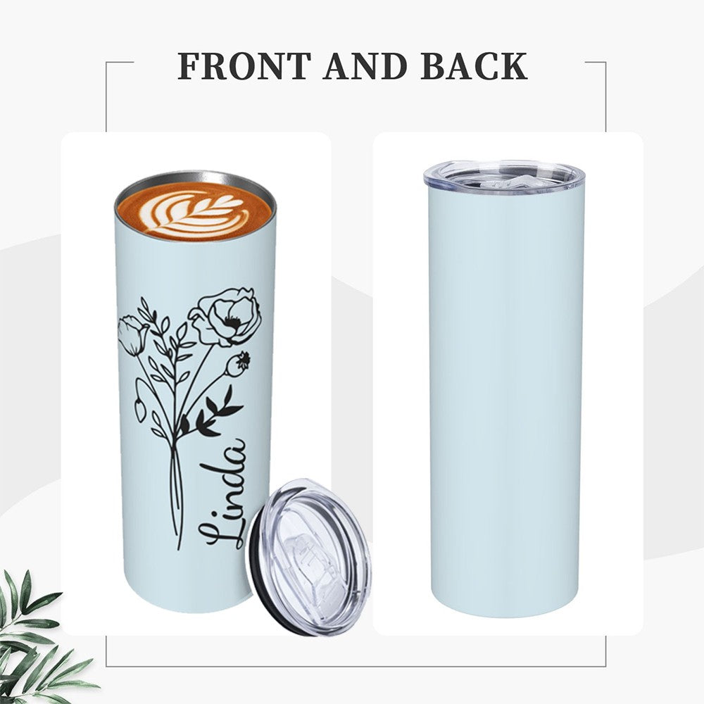 Personalized Birth Flower Tumbler, Stainless Steel 20oz Birth Flower Travel Mug with Straw, Birthday/Mother's Day Gift for Family/Friends/Bridesmaids Cup