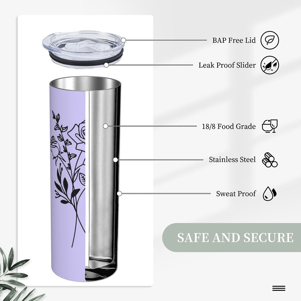 Personalized Birth Flower Tumbler, Stainless Steel 20oz Birth Flower Travel Mug with Straw, Birthday/Mother's Day Gift for Family/Friends/Bridesmaids Cup