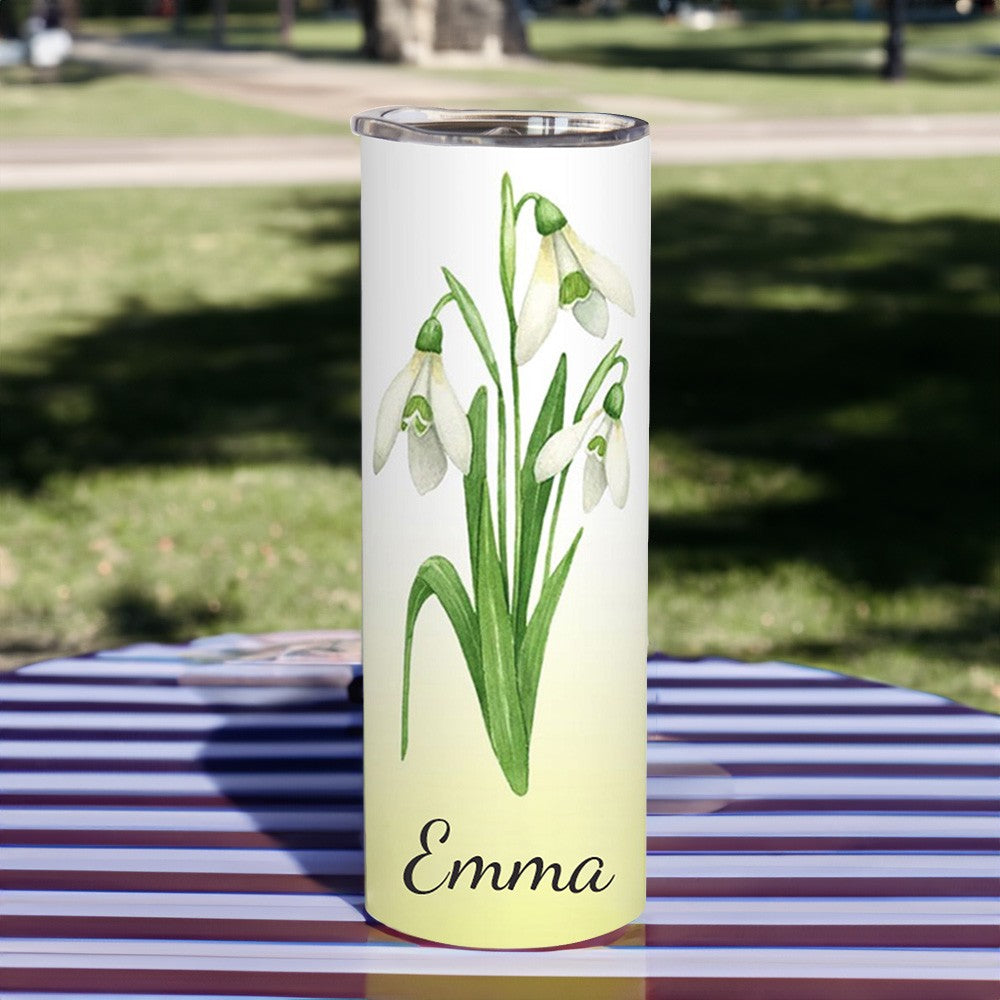 Custom Name Watercolor Birth Flower Gradient Tumbler, Stainless Steel 20oz Birth Flower Travel Mug with Straw, Gift for Family/Friends/Bridesmaids cup