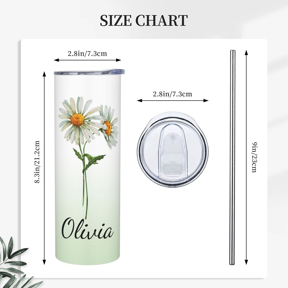Custom Name Watercolor Birth Flower Gradient Tumbler, Stainless Steel 20oz Birth Flower Travel Mug with Straw, Gift for Family/Friends/Bridesmaids cup