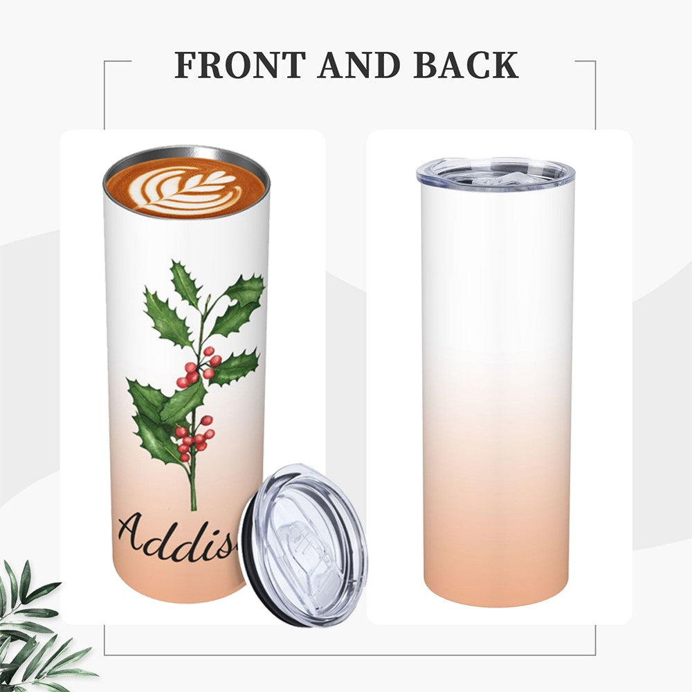 Custom Name Watercolor Birth Flower Gradient Tumbler, Stainless Steel 20oz Birth Flower Travel Mug with Straw, Gift for Family/Friends/Bridesmaids cup