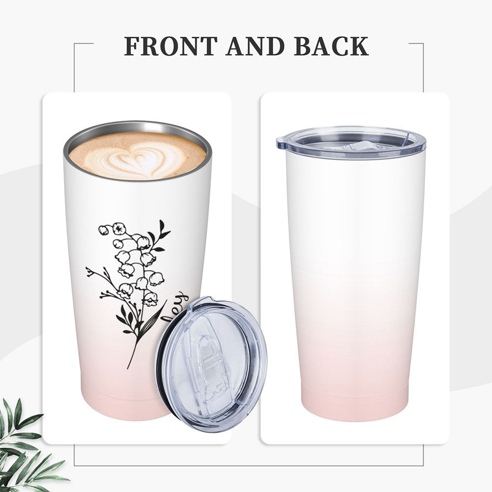 Personalized Birth Flower Gradient Coffee Tumbler, 20oz Name Tumbler with Straw & Lid, Travel Tumbler Cup, Birthday Gift for Family/Friend/Bridesmaid