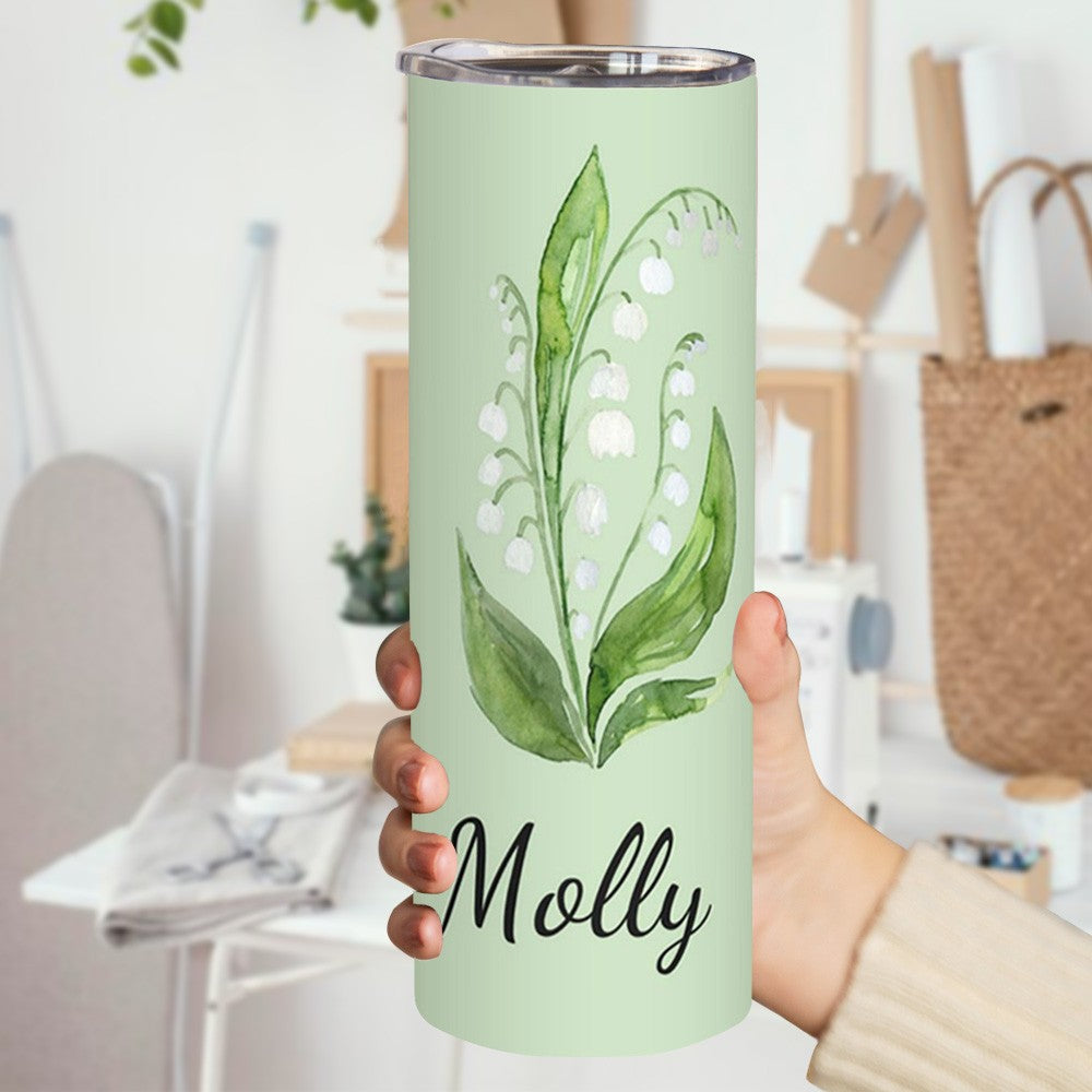 Custom Birth Flower & Name Watercolor Tumbler, Iced Coffee/Tea Portable Travel Cup with Straw and Lid, Birthday/Mother's Day Gift for Family/Friends