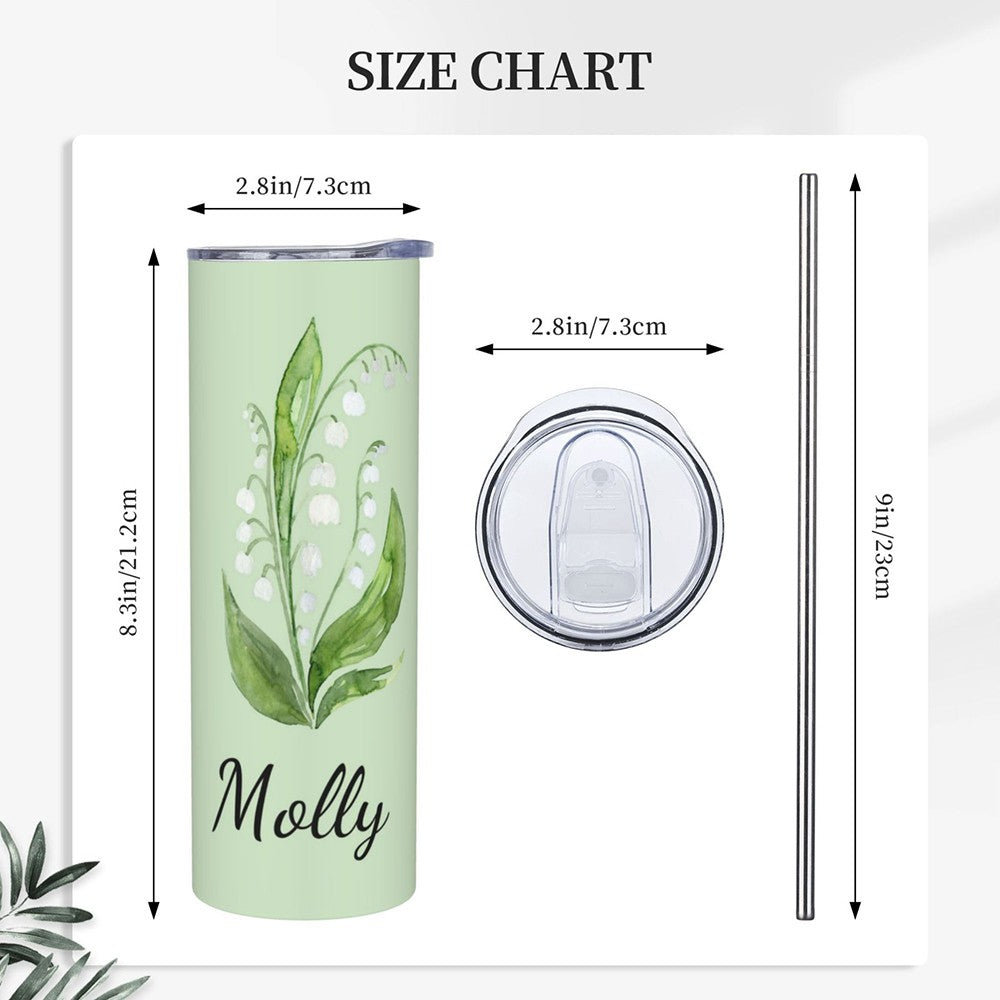 Custom Birth Flower & Name Watercolor Tumbler, Iced Coffee/Tea Portable Travel Cup with Straw and Lid, Birthday/Mother's Day Gift for Family/Friends