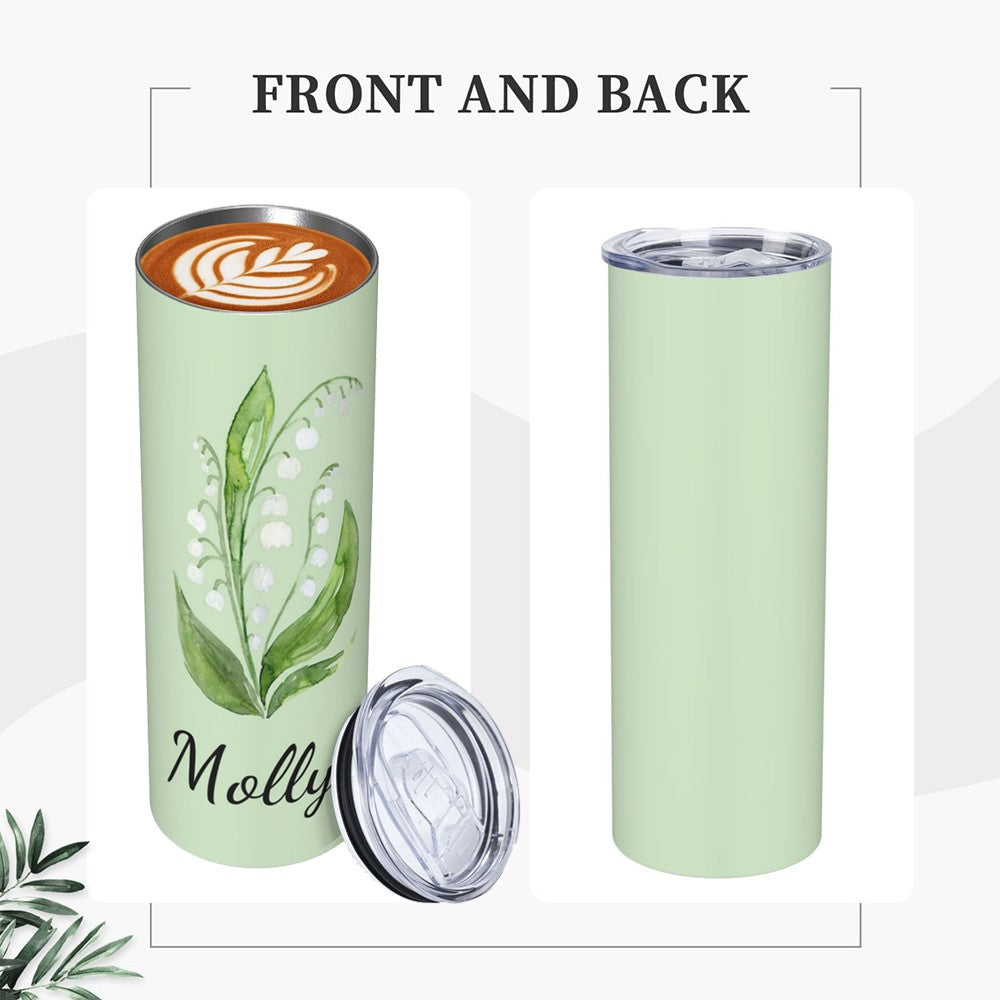 Custom Birth Flower & Name Watercolor Tumbler, Iced Coffee/Tea Portable Travel Cup with Straw and Lid, Birthday/Mother's Day Gift for Family/Friends