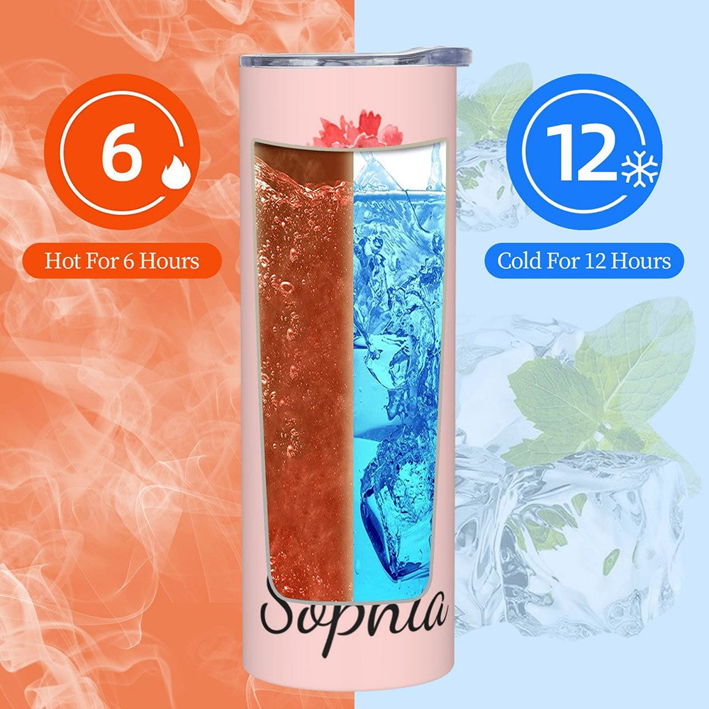 Custom Birth Flower & Name Watercolor Tumbler, Iced Coffee/Tea Portable Travel Cup with Straw and Lid, Birthday/Mother's Day Gift for Family/Friends