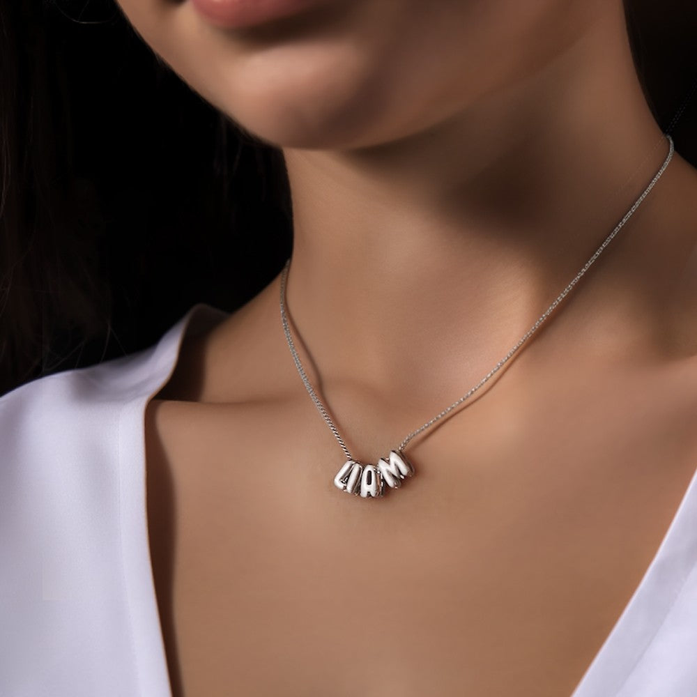 Brass Necklace, Personalized Bubble 3D Letter Name Necklace, Chunky Balloon Initial Necklace for Woman/Girl, Silver/Rose Gold/Gold Letter Pendant Necklace