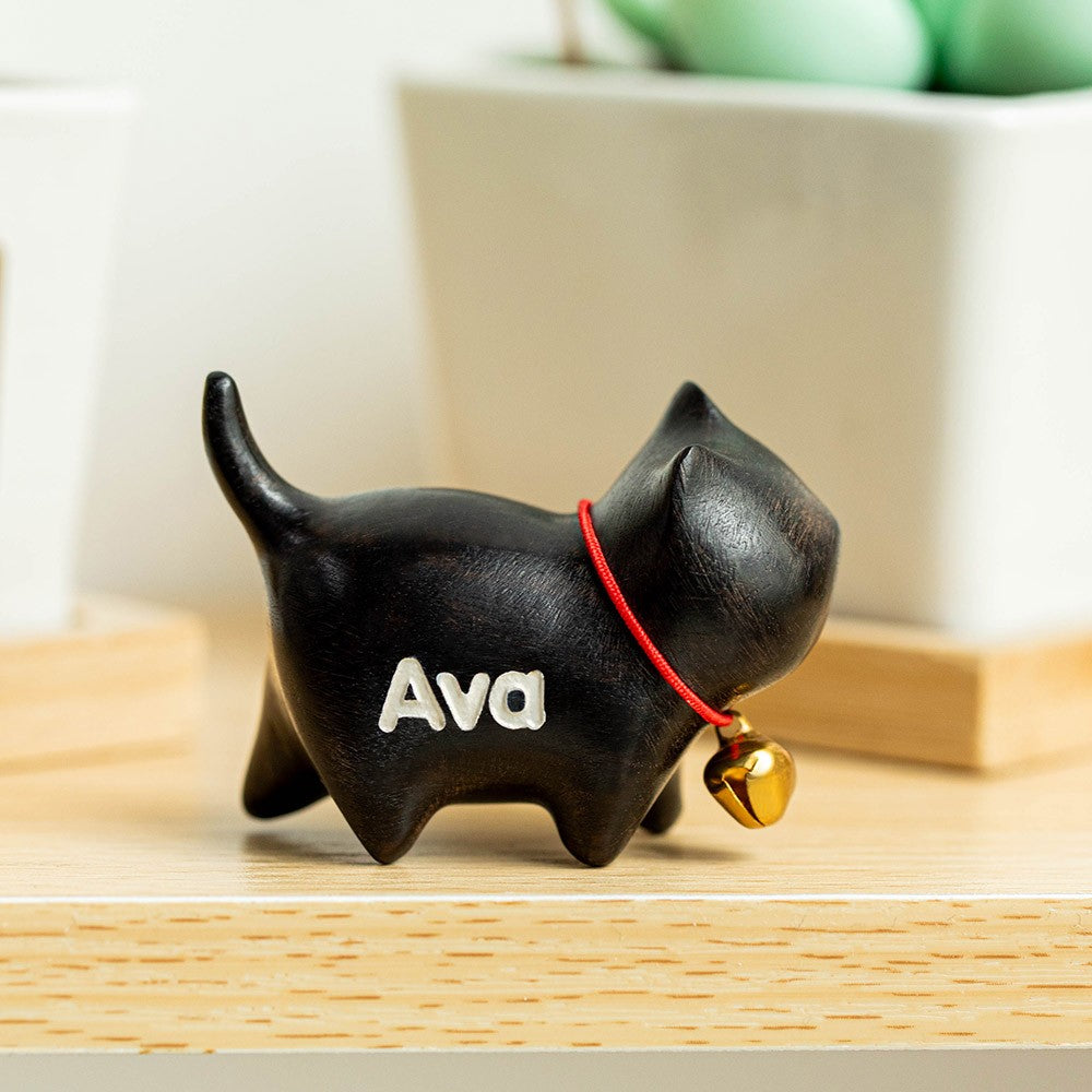 Custom Small Cute Black Cat Wooden Sculptures Handmade Craft, Mini Collectible Figurines, Cat Lover Gift, Cat Statue, Office Desk/Shelf/Table/Home Decor