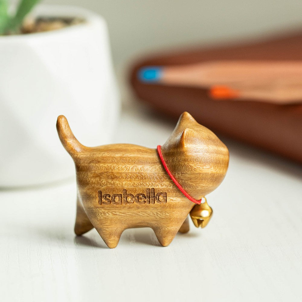 Custom Small Cute Cat Wooden Sculptures Handmade Craft, Mini Collectible Figurines, Cat Lover Gift, Cat Statue, Office Desk/Shelf/Table/Home Decor