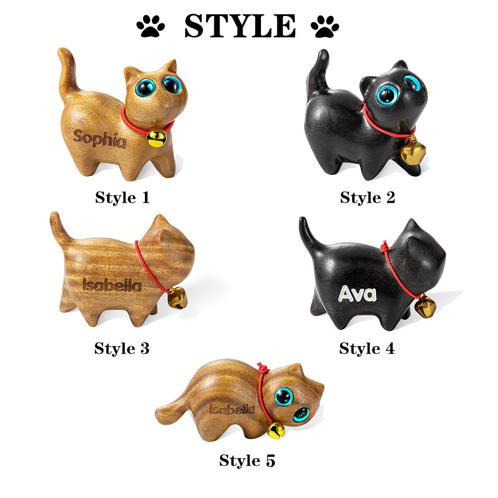 Custom Small Cute Black Cat Wooden Sculptures Handmade Craft, Mini Collectible Figurines, Cat Lover Gift, Cat Statue, Office Desk/Shelf/Table/Home Decor
