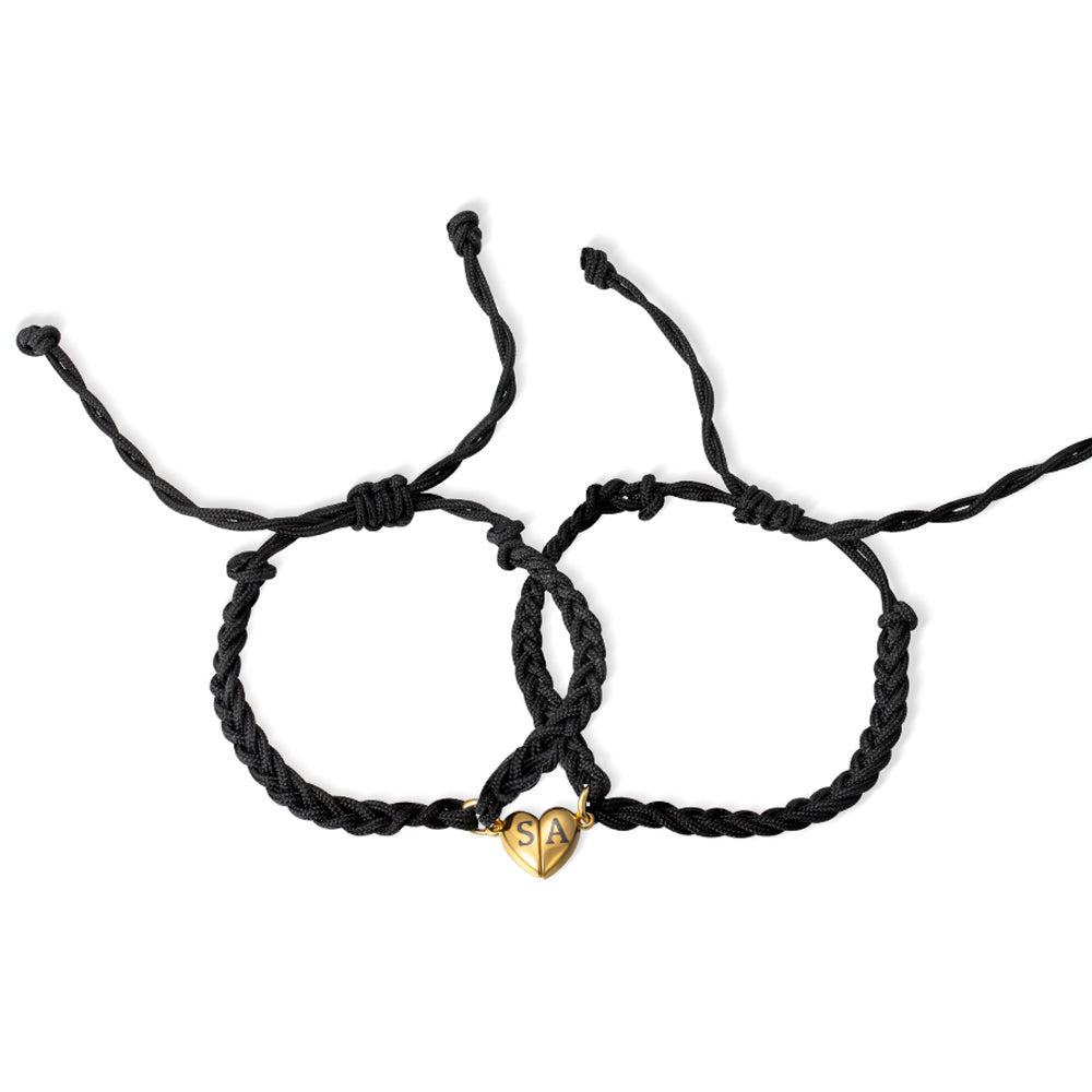 Custom Initials Matching Heart Magnetic Bracelets, Set of 2, Adjustable Matching Couple Braided Bracelets, Couple/Friendship Gift for Lover/Best Friend
