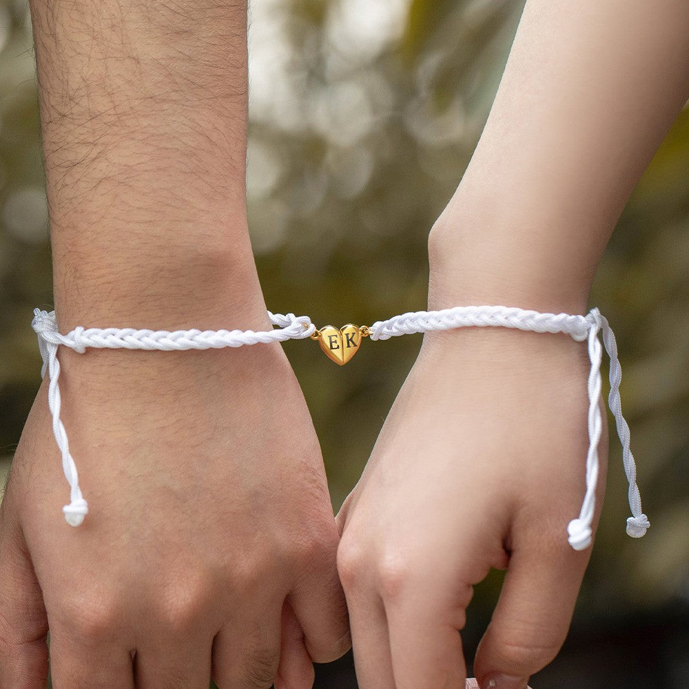Custom Initials Matching Heart Magnetic Bracelets, Set of 2, Adjustable Matching Couple Braided Bracelets, Couple/Friendship Gift for Lover/Best Friend