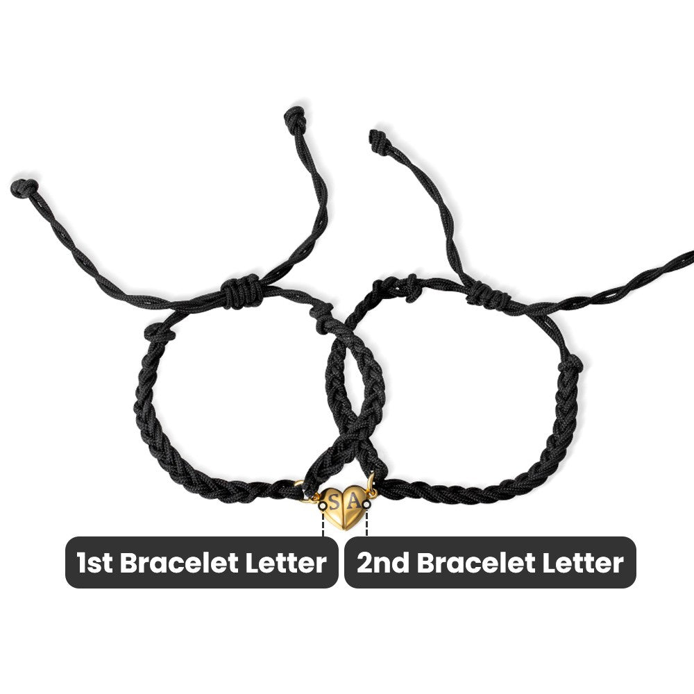 Custom Initials Matching Heart Magnetic Bracelets, Set of 2, Adjustable Matching Couple Braided Bracelets, Couple/Friendship Gift for Lover/Best Friend