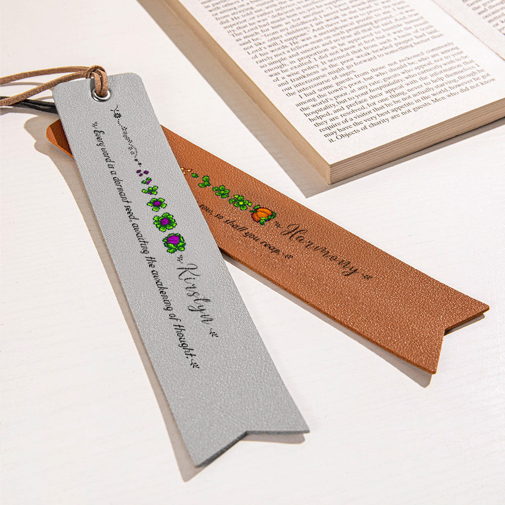 Personalized Pixel Style Leather Bookmark, Customized Name and Motto, Pastoral Style Bookmark, Gift for Students/Family/Book Lovers/Countryside Lovers