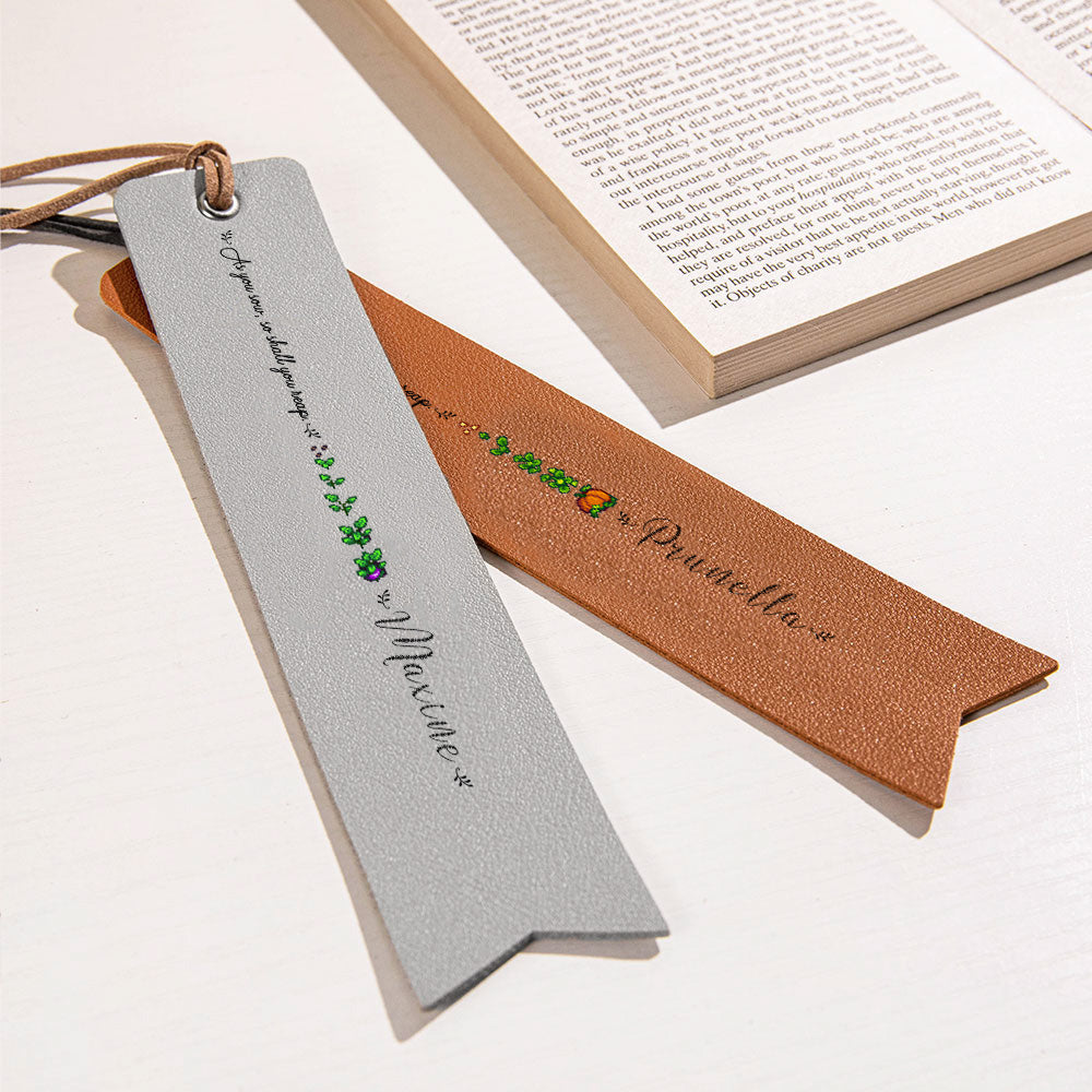 Personalized Pixel Style Leather Bookmark, Crop Growth Leather Bookmark, Pastoral Style Bookmark, Gift for Students/Family/Book Lovers/Countryside Lovers