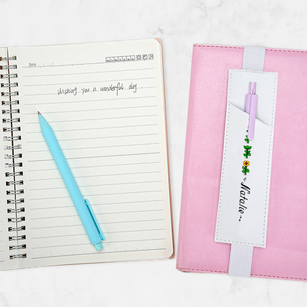 Personalized Pixel Style Leather Bookmark Band, Countryside Lovers Pencil Pocket Bookmark, Customized Name Leather Bookmark, Reading Accessory, Gift for Bookworms
