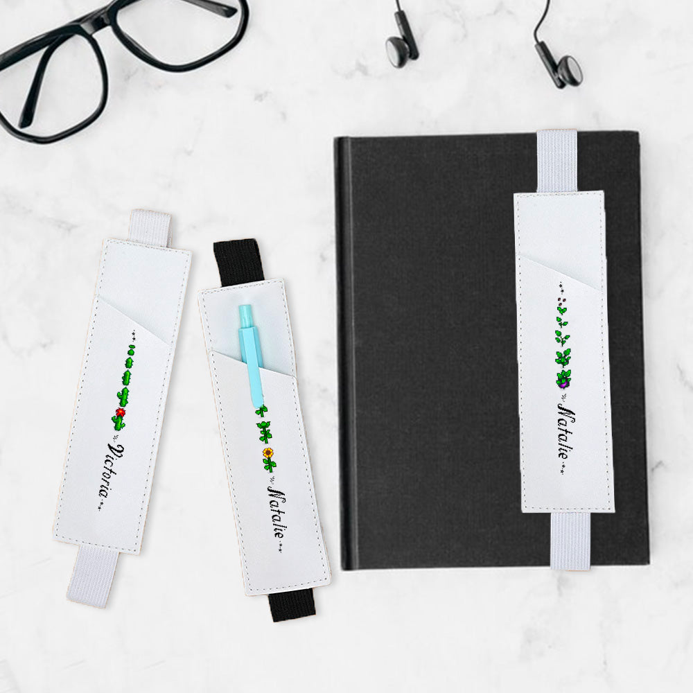 Personalized Pixel Style Leather Bookmark Band, Countryside Lovers Pencil Pocket Bookmark, Customized Name Leather Bookmark, Reading Accessory, Gift for Bookworms