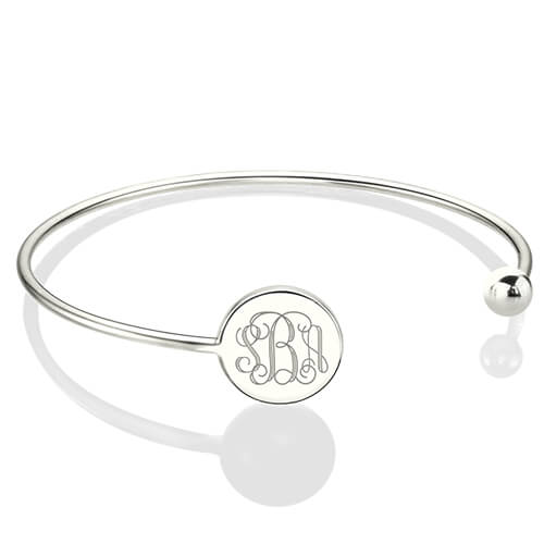 Valentine's Gift: Adjustable Silver Monogram Bangle Bracelet